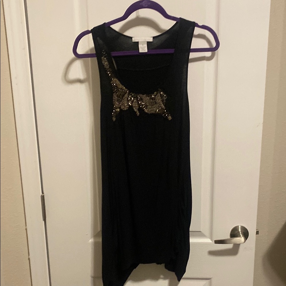 Design History Black Tank Top with Gold Accents